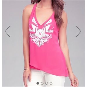 Bebe Pink Asymmetrical Beaded Tank size S